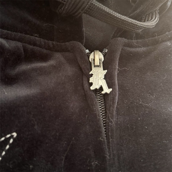 VTG Y2K Karl Kani Navy Black Velour Hoodie Size: XXL - Picture 2 of 8